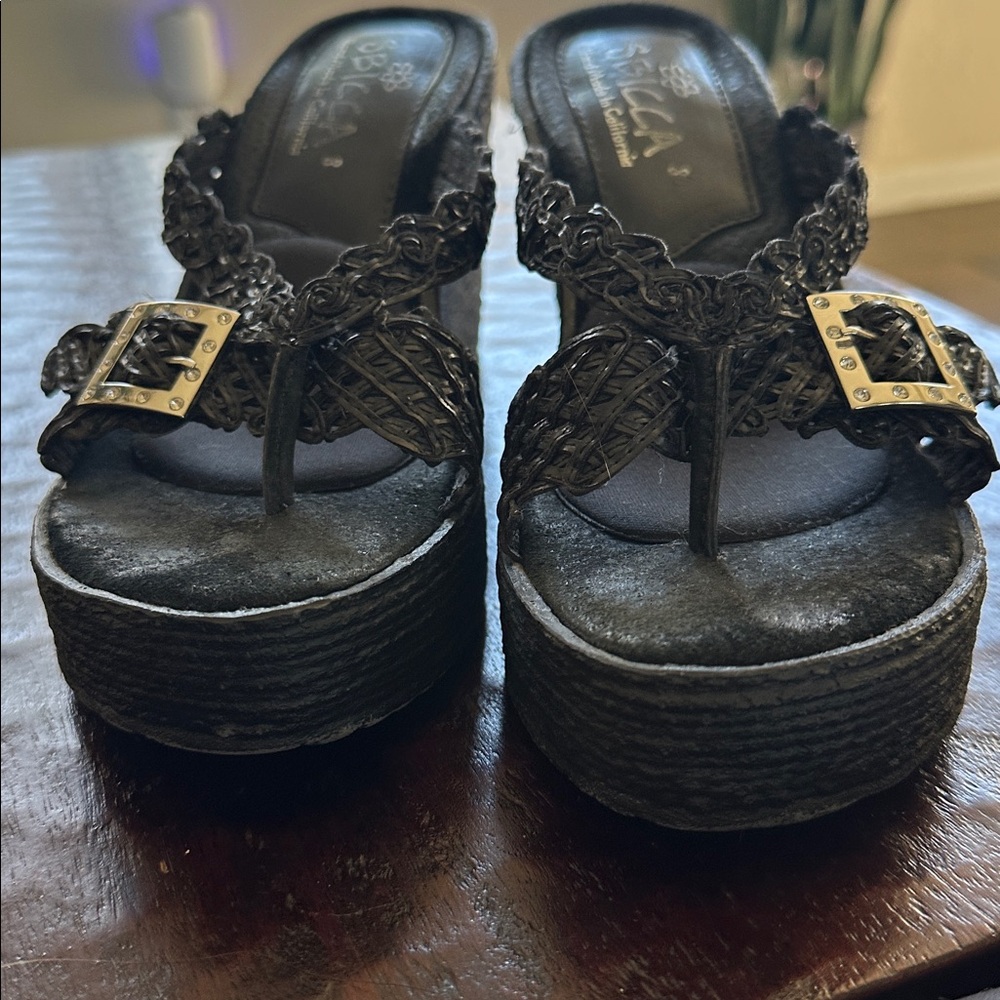 Sbicca Women's Black Platform Sandals with Buckle